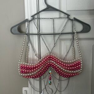 Pink and Silver Beaded Bra Top